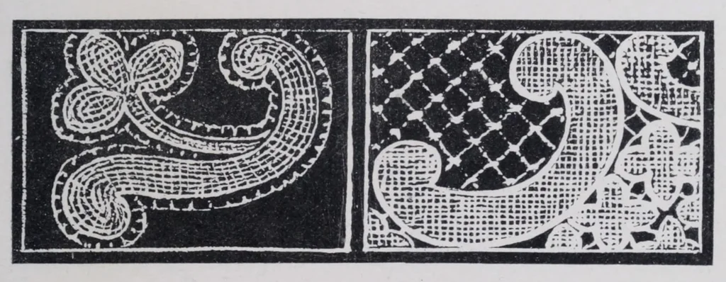 An illustration from Point and pillow lace : a short account of various kinds ancient and modern, and how to recognize them, 1899, leaf 151