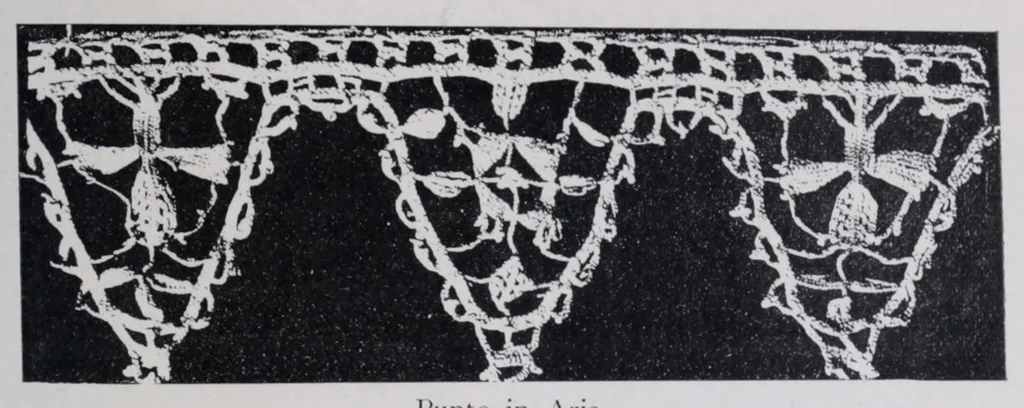 An illustration from Point and pillow lace : a short account of various kinds ancient and modern, and how to recognize them, 1899, leaf 55
