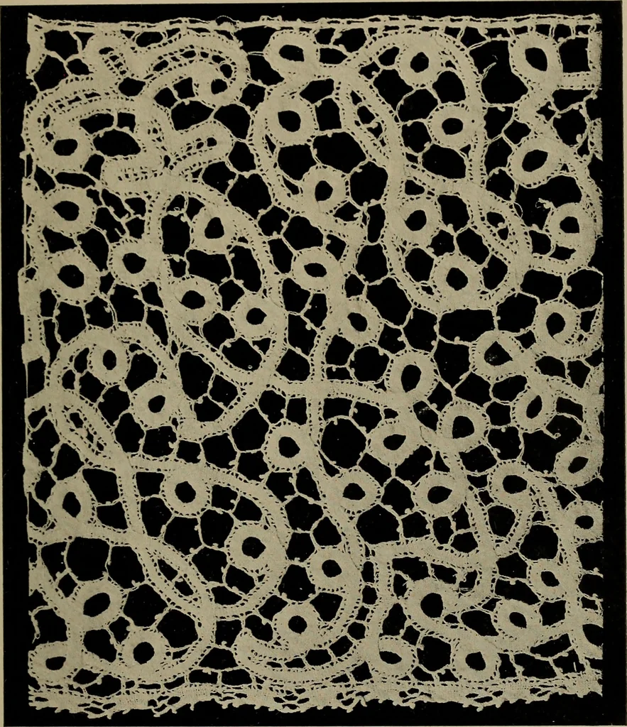 An illustration from Point and pillow lace; a short account of various kinds ancient and modern, and how to recognize them, 1905, leaf 100