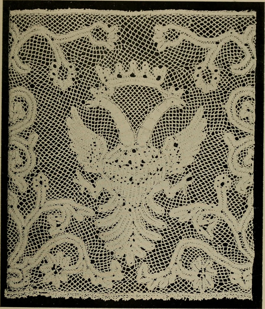 An illustration from Point and pillow lace; a short account of various kinds ancient and modern, and how to recognize them, 1905, leaf 104
