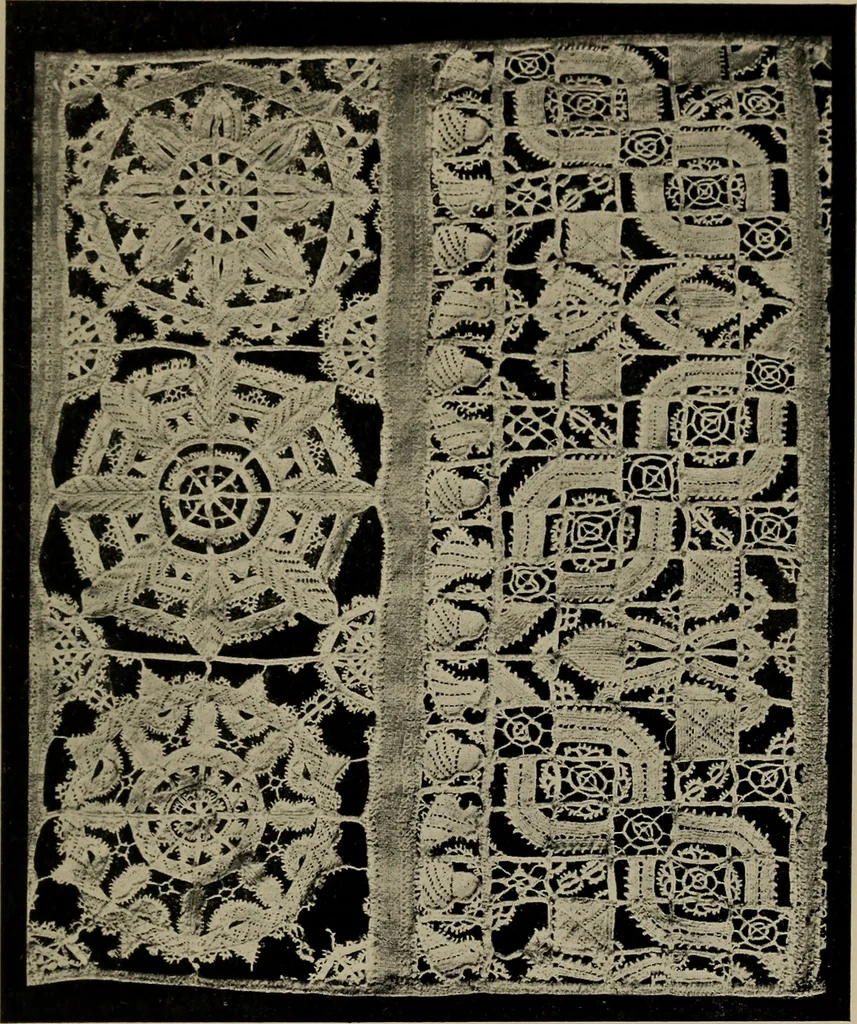 An illustration from Point and pillow lace; a short account of various kinds ancient and modern, and how to recognize them, 1905, leaf 184