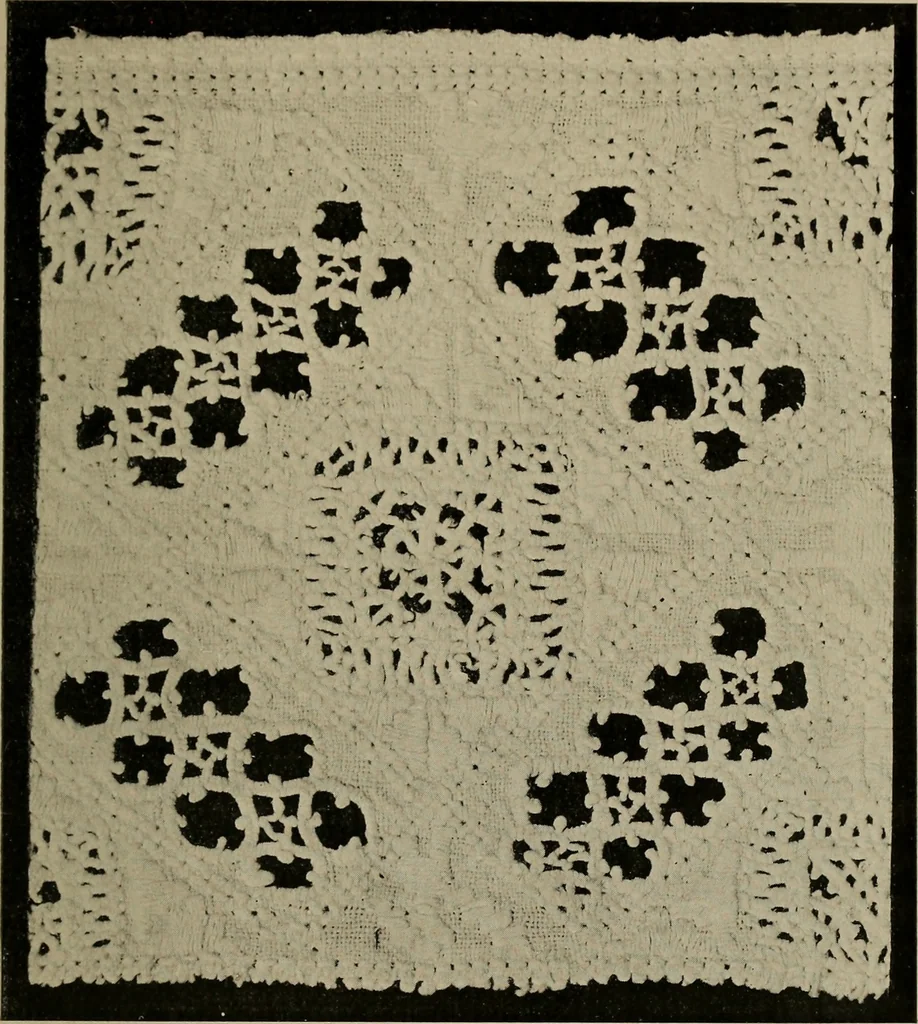 An illustration from Point and pillow lace; a short account of various kinds ancient and modern, and how to recognize them, 1905, leaf 46