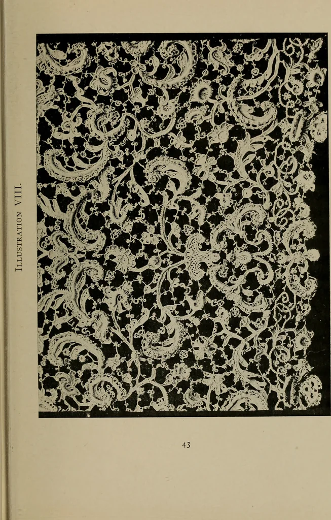 An illustration from Point and pillow lace; a short account of various kinds ancient and modern, and how to recognize them, 1905, leaf 64