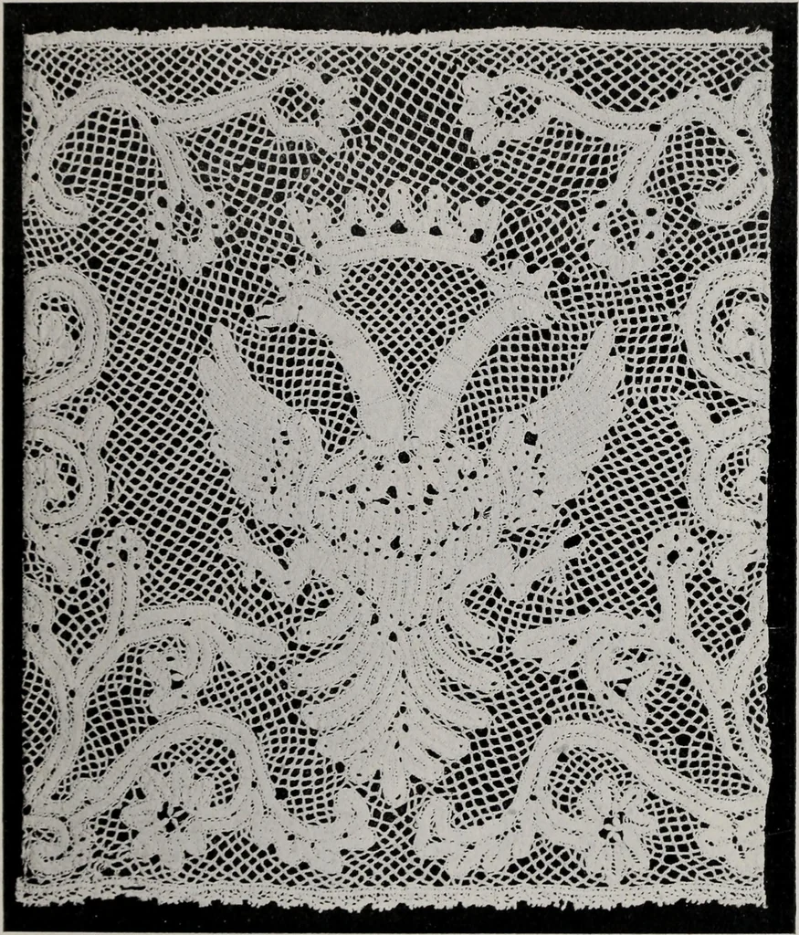 An illustration from Point and pillow lace : a short account of various kinds ancient and modern, and how to recognize them, 1899, leaf 104