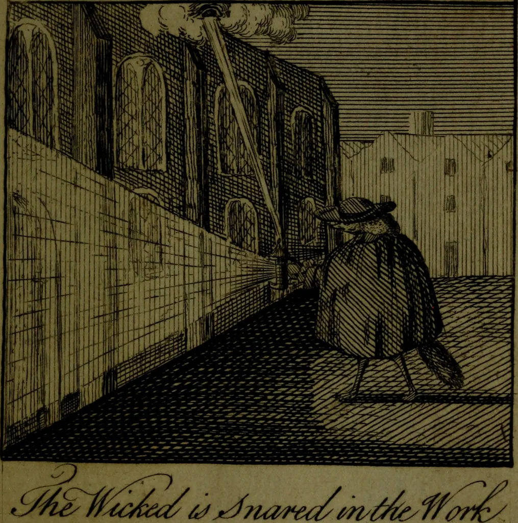 An illustration from A political and satirical history of the years 1756 and 1757 : in a series of seventy-five humorous and entertaining prints, containing all the most remarkable transactions, characters and caricaturas of those two memorable years, to which is annexed, an explanatory account or key to every print, which renders the whole full and significant, 1758, leaf 128