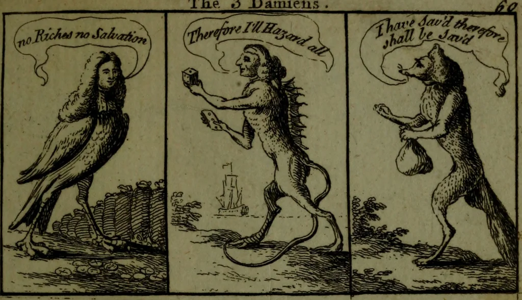 An illustration from A political and satirical history of the years 1756 and 1757 : in a series of seventy-five humorous and entertaining prints, containing all the most remarkable transactions, characters and caricaturas of those two memorable years, to which is annexed, an explanatory account or key to every print, which renders the whole full and significant, 1758, leaf 140