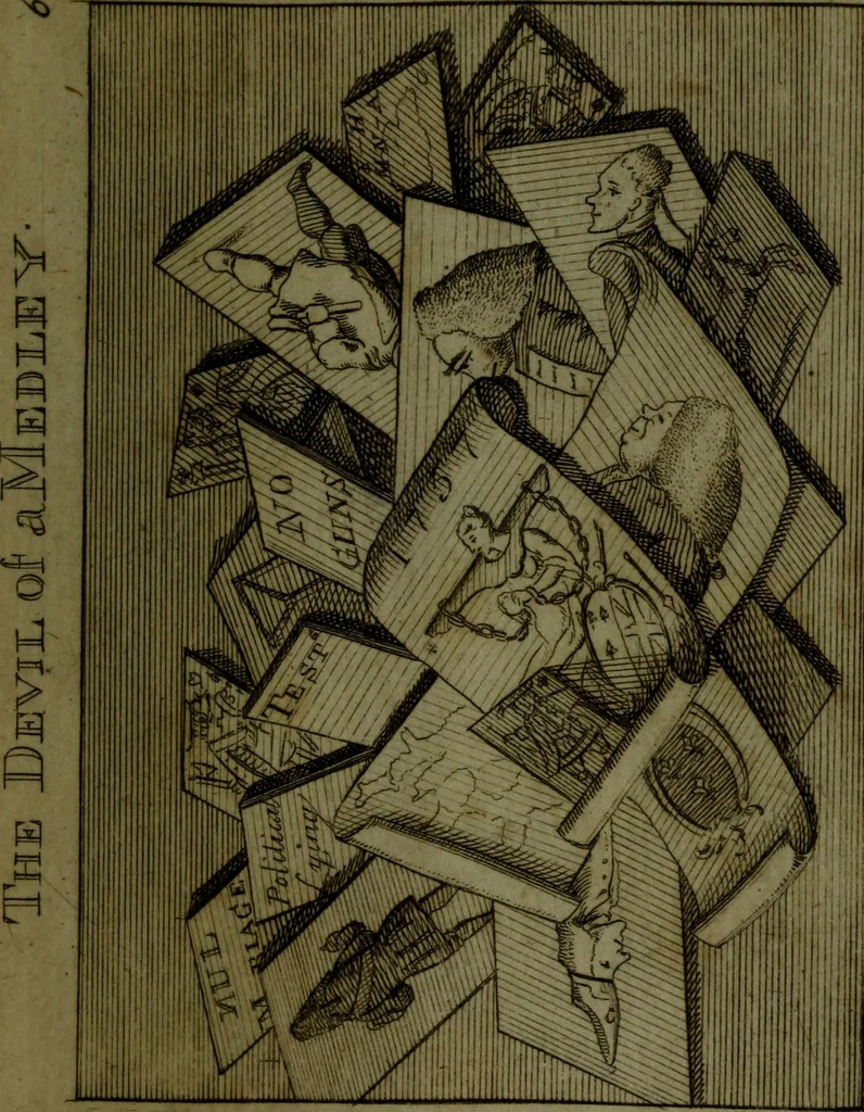 An illustration from A political and satirical history of the years 1756 and 1757 : in a series of seventy-five humorous and entertaining prints, containing all the most remarkable transactions, characters and caricaturas of those two memorable years, to which is annexed, an explanatory account or key to every print, which renders the whole full and significant, 1758, leaf 152
