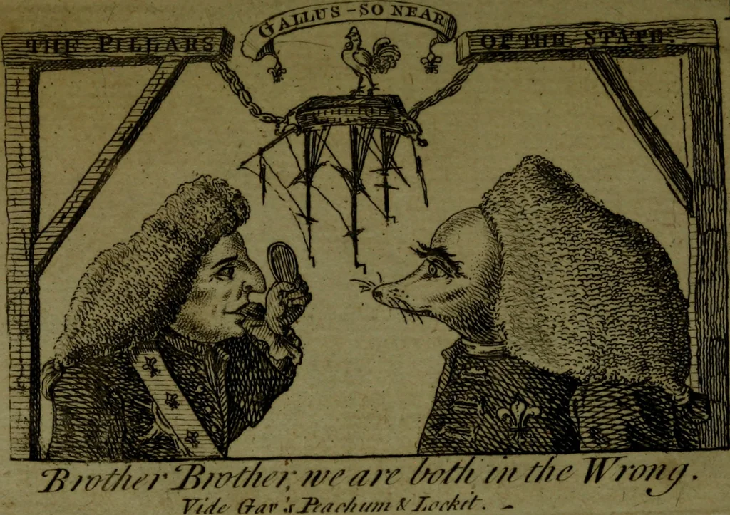 An illustration from A political and satirical history of the years 1756 and 1757 : in a series of seventy-five humorous and entertaining prints, containing all the most remarkable transactions, characters and caricaturas of those two memorable years, to which is annexed, an explanatory account or key to every print, which renders the whole full and significant, 1758, leaf 24