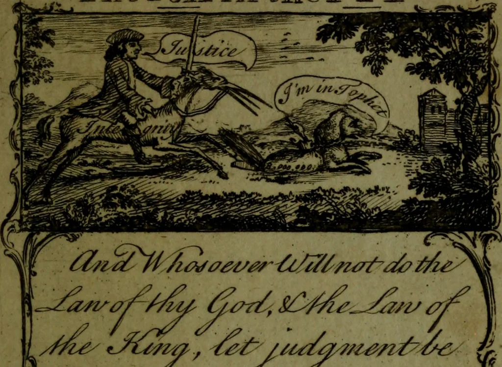 An illustration from A political and satirical history of the years 1756 and 1757 : in a series of seventy-five humorous and entertaining prints, containing all the most remarkable transactions, characters and caricaturas of those two memorable years, to which is annexed, an explanatory account or key to every print, which renders the whole full and significant, 1758, leaf 26