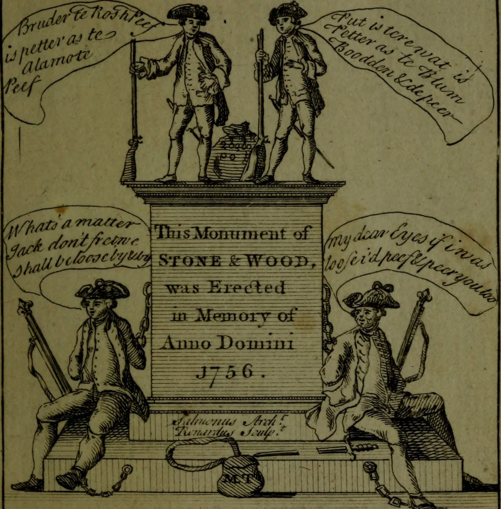 An illustration from A political and satirical history of the years 1756 and 1757 : in a series of seventy-five humorous and entertaining prints, containing all the most remarkable transactions, characters and caricaturas of those two memorable years, to which is annexed, an explanatory account or key to every print, which renders the whole full and significant, 1758, leaf 40