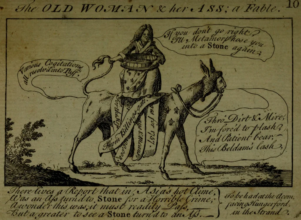 An illustration from A political and satirical history of the years 1756 and 1757 : in a series of seventy-five humorous and entertaining prints, containing all the most remarkable transactions, characters and caricaturas of those two memorable years, to which is annexed, an explanatory account or key to every print, which renders the whole full and significant, 1758, leaf 42