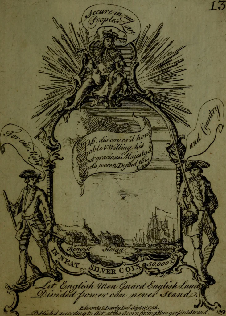 An illustration from A political and satirical history of the years 1756 and 1757 : in a series of seventy-five humorous and entertaining prints, containing all the most remarkable transactions, characters and caricaturas of those two memorable years, to which is annexed, an explanatory account or key to every print, which renders the whole full and significant, 1758, leaf 48