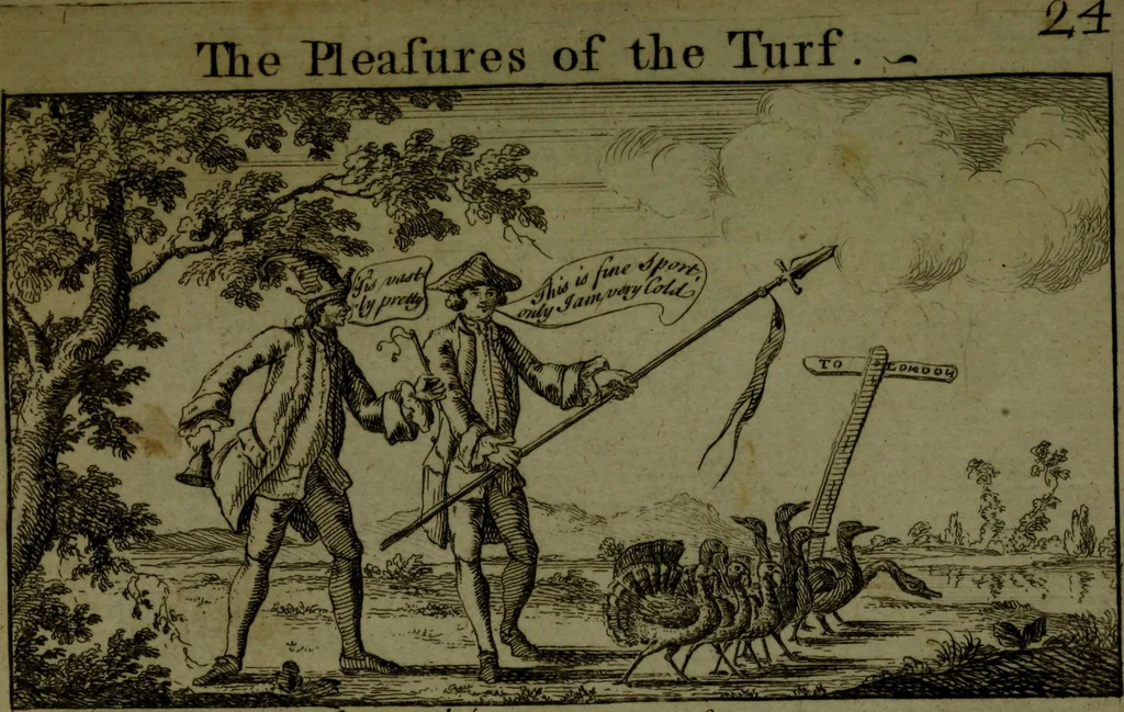 An illustration from A political and satirical history of the years 1756 and 1757 : in a series of seventy-five humorous and entertaining prints, containing all the most remarkable transactions, characters and caricaturas of those two memorable years, to which is annexed, an explanatory account or key to every print, which renders the whole full and significant, 1758, leaf 70