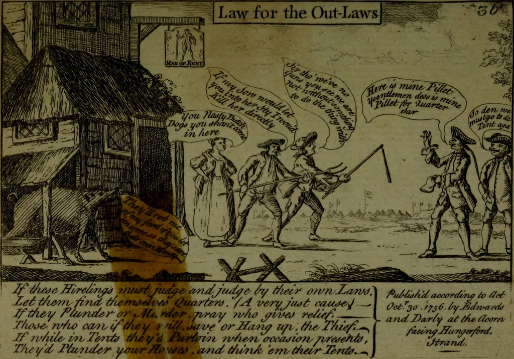 An illustration from A political and satirical history of the years 1756 and 1757 : in a series of seventy-five humorous and entertaining prints, containing all the most remarkable transactions, characters and caricaturas of those two memorable years, to which is annexed, an explanatory account or key to every print, which renders the whole full and significant, 1758, leaf 94