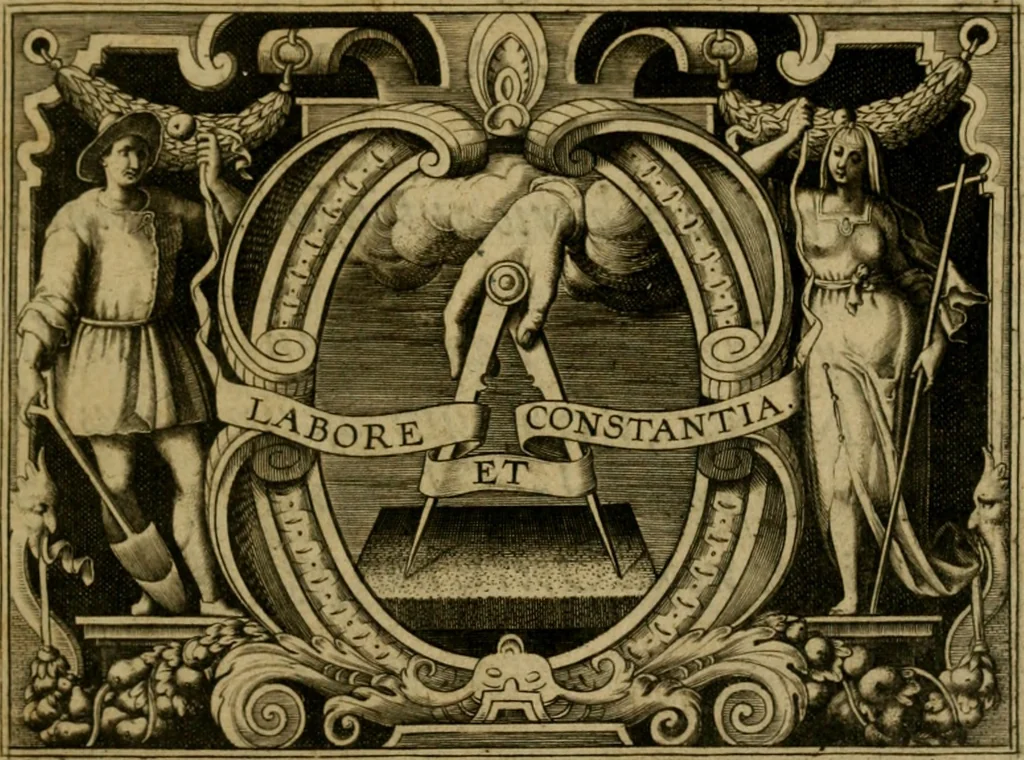 An illustration from Ivsti LipsI Politicorvm, sive, Civilis doctrinae libri sex : qui ad principatum maximè spectant : additae notae auctiores, tum & De vna religione liber, 1604, leaf 2