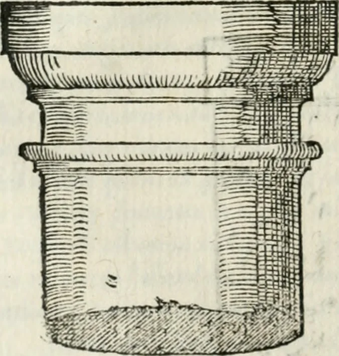An illustration from M. Vitrvvii Pollionis De architectvra libri decem ad Caesarem Avgvstvm : omnibus omnium editionibus longè emendatiores, collatis veteribus exemplis : accesservnt Gulielmi Philandri Castilionii, ciuis Romani, annotationes castigatiores, & plus tertia parte locupletiores : adiecta est Epitome in omnes Georgij Agricolae De mensuris & ponderibus libros, eodem avtore : cum Graeco pariter & Latino indice locupletissimo, 1552, leaf 115