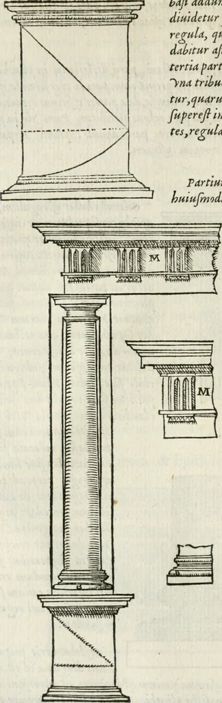 An illustration from M. Vitrvvii Pollionis De architectvra libri decem ad Caesarem Avgvstvm : omnibus omnium editionibus longè emendatiores, collatis veteribus exemplis : accesservnt Gulielmi Philandri Castilionii, ciuis Romani, annotationes castigatiores, & plus tertia parte locupletiores : adiecta est Epitome in omnes Georgij Agricolae De mensuris & ponderibus libros, eodem avtore : cum Graeco pariter & Latino indice locupletissimo, 1552, leaf 119