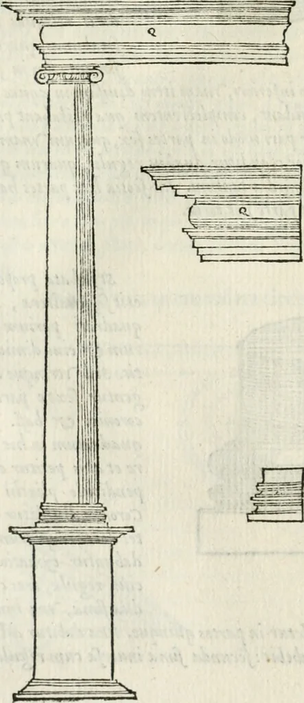 An illustration from M. Vitrvvii Pollionis De architectvra libri decem ad Caesarem Avgvstvm : omnibus omnium editionibus longè emendatiores, collatis veteribus exemplis : accesservnt Gulielmi Philandri Castilionii, ciuis Romani, annotationes castigatiores, & plus tertia parte locupletiores : adiecta est Epitome in omnes Georgij Agricolae De mensuris & ponderibus libros, eodem avtore : cum Graeco pariter & Latino indice locupletissimo, 1552, leaf 123