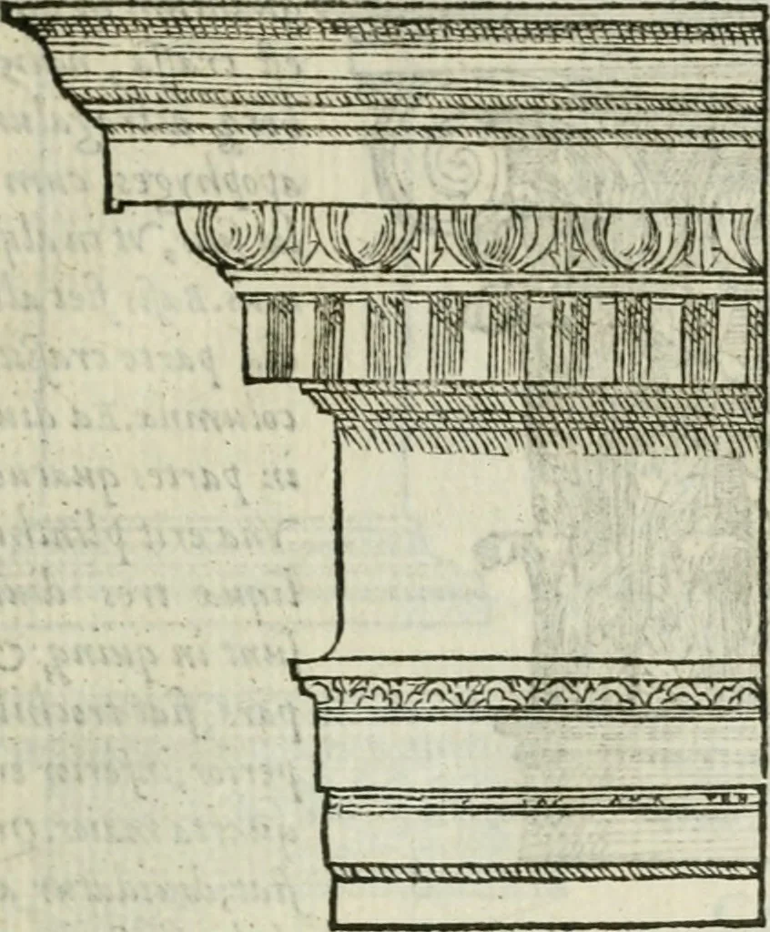 An illustration from M. Vitrvvii Pollionis De architectvra libri decem ad Caesarem Avgvstvm : omnibus omnium editionibus longè emendatiores, collatis veteribus exemplis : accesservnt Gulielmi Philandri Castilionii, ciuis Romani, annotationes castigatiores, & plus tertia parte locupletiores : adiecta est Epitome in omnes Georgij Agricolae De mensuris & ponderibus libros, eodem avtore : cum Graeco pariter & Latino indice locupletissimo, 1552, leaf 124
