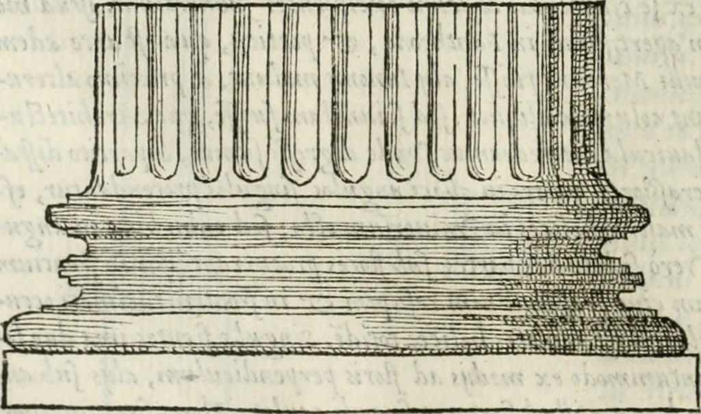 An illustration from M. Vitrvvii Pollionis De architectvra libri decem ad Caesarem Avgvstvm : omnibus omnium editionibus longè emendatiores, collatis veteribus exemplis : accesservnt Gulielmi Philandri Castilionii, ciuis Romani, annotationes castigatiores, & plus tertia parte locupletiores : adiecta est Epitome in omnes Georgij Agricolae De mensuris & ponderibus libros, eodem avtore : cum Graeco pariter & Latino indice locupletissimo, 1552, leaf 125