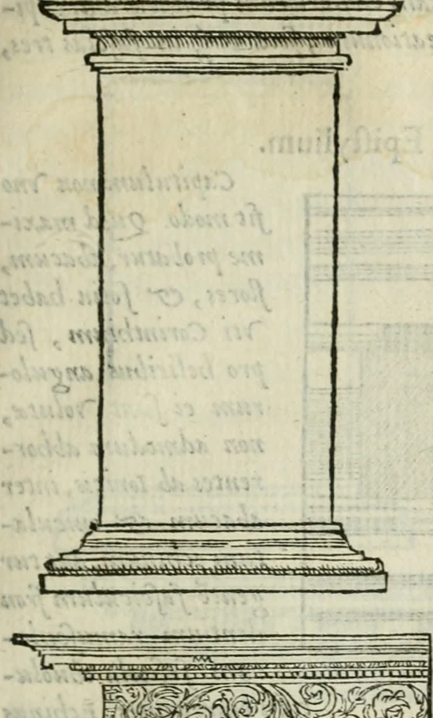 An illustration from M. Vitrvvii Pollionis De architectvra libri decem ad Caesarem Avgvstvm : omnibus omnium editionibus longè emendatiores, collatis veteribus exemplis : accesservnt Gulielmi Philandri Castilionii, ciuis Romani, annotationes castigatiores, & plus tertia parte locupletiores : adiecta est Epitome in omnes Georgij Agricolae De mensuris & ponderibus libros, eodem avtore : cum Graeco pariter & Latino indice locupletissimo, 1552, leaf 126