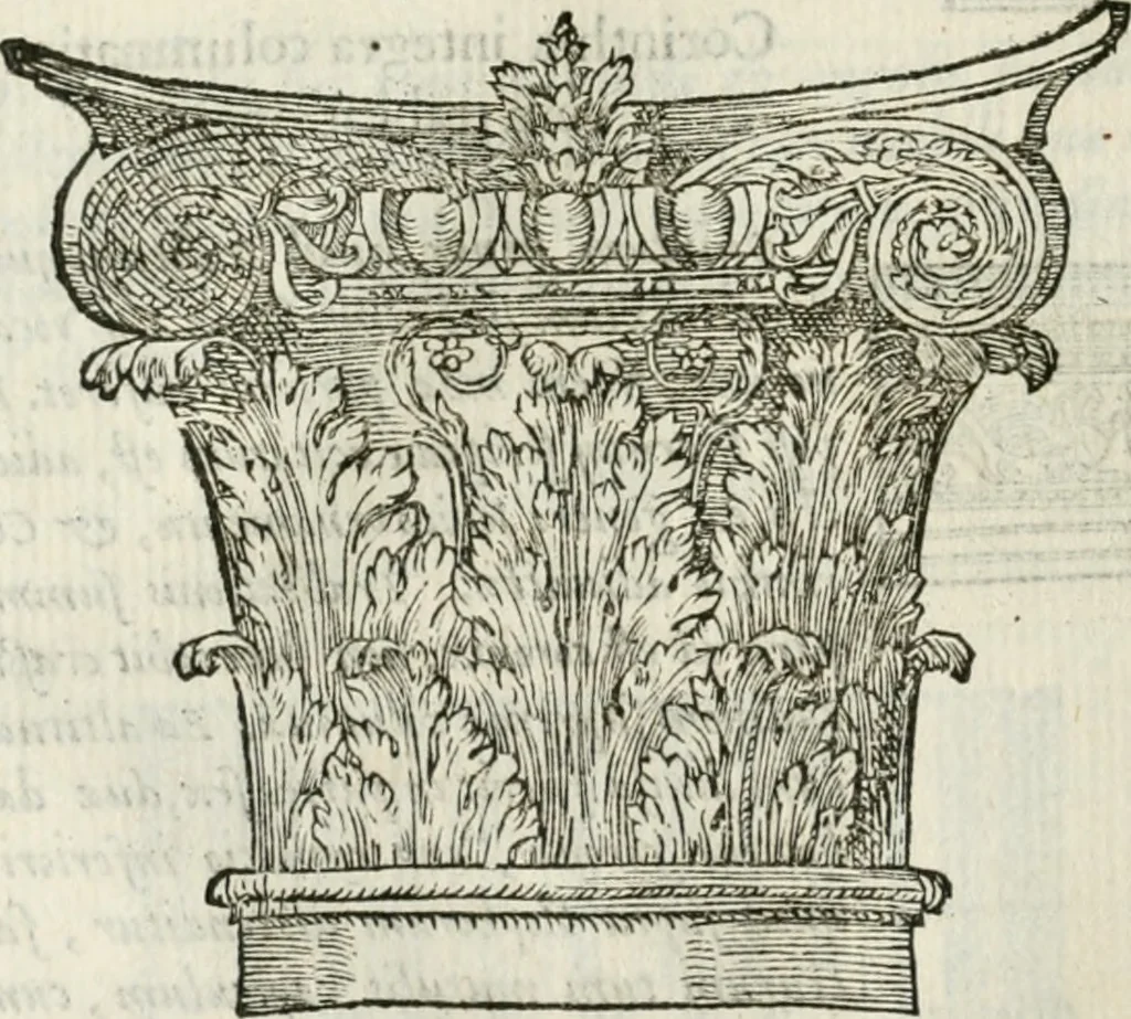 An illustration from M. Vitrvvii Pollionis De architectvra libri decem ad Caesarem Avgvstvm : omnibus omnium editionibus longè emendatiores, collatis veteribus exemplis : accesservnt Gulielmi Philandri Castilionii, ciuis Romani, annotationes castigatiores, & plus tertia parte locupletiores : adiecta est Epitome in omnes Georgij Agricolae De mensuris & ponderibus libros, eodem avtore : cum Graeco pariter & Latino indice locupletissimo, 1552, leaf 127