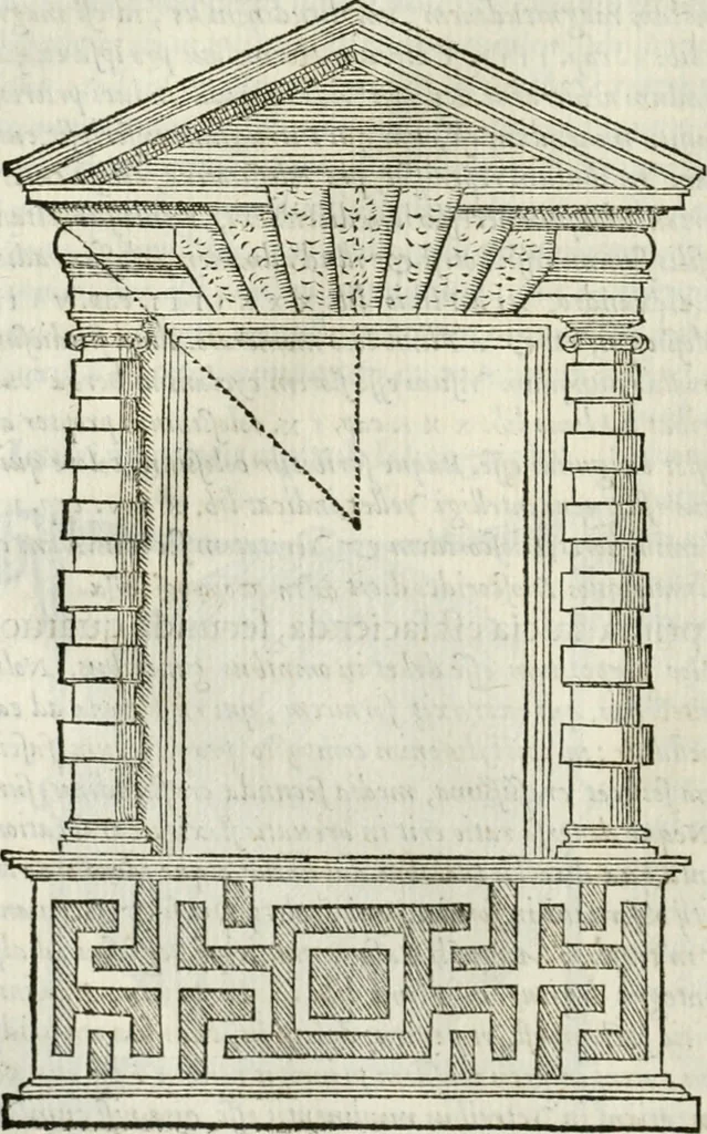 An illustration from M. Vitrvvii Pollionis De architectvra libri decem ad Caesarem Avgvstvm : omnibus omnium editionibus longè emendatiores, collatis veteribus exemplis : accesservnt Gulielmi Philandri Castilionii, ciuis Romani, annotationes castigatiores, & plus tertia parte locupletiores : adiecta est Epitome in omnes Georgij Agricolae De mensuris & ponderibus libros, eodem avtore : cum Graeco pariter & Latino indice locupletissimo, 1552, leaf 141