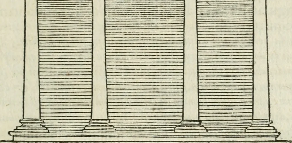 An illustration from M. Vitrvvii Pollionis De architectvra libri decem ad Caesarem Avgvstvm : omnibus omnium editionibus longè emendatiores, collatis veteribus exemplis : accesservnt Gulielmi Philandri Castilionii, ciuis Romani, annotationes castigatiores, & plus tertia parte locupletiores : adiecta est Epitome in omnes Georgij Agricolae De mensuris & ponderibus libros, eodem avtore : cum Graeco pariter & Latino indice locupletissimo, 1552, leaf 164