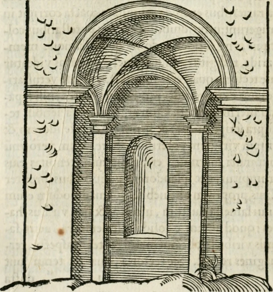 An illustration from M. Vitrvvii Pollionis De architectvra libri decem ad Caesarem Avgvstvm : omnibus omnium editionibus longè emendatiores, collatis veteribus exemplis : accesservnt Gulielmi Philandri Castilionii, ciuis Romani, annotationes castigatiores, & plus tertia parte locupletiores : adiecta est Epitome in omnes Georgij Agricolae De mensuris & ponderibus libros, eodem avtore : cum Graeco pariter & Latino indice locupletissimo, 1552, leaf 289