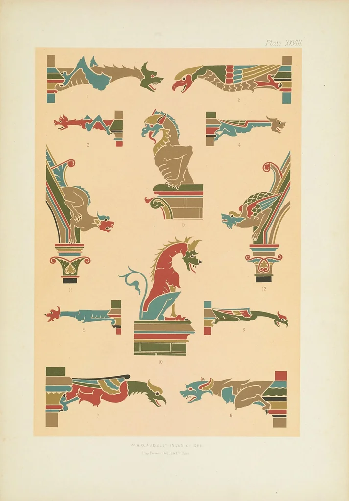 An illustration from Polychromatic decoration as applied to buildings in the mediæval styles. Thirty-six plates in colours and gold with introductory and descriptive text, 1882, leaf 149