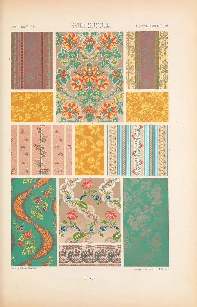 An illustration from Polychromatic ornament. One hundred plates in gold, silver, and colours, comprising upwards of two thousand specimens of the various styles of ancient, oriental, and mediæval art, and including therenaissance and the seventeenth and eigtheenth centuries, 1877, leaf 451