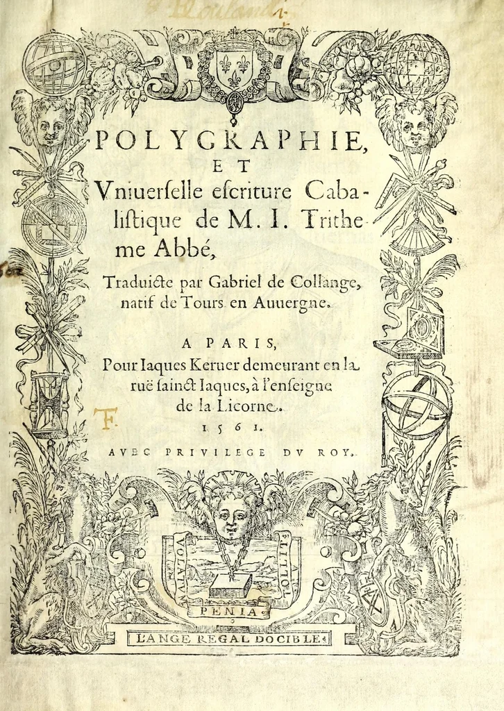 An illustration from Polygraphie, et vniuerselle escriture cabalistique, 1561, leaf 5