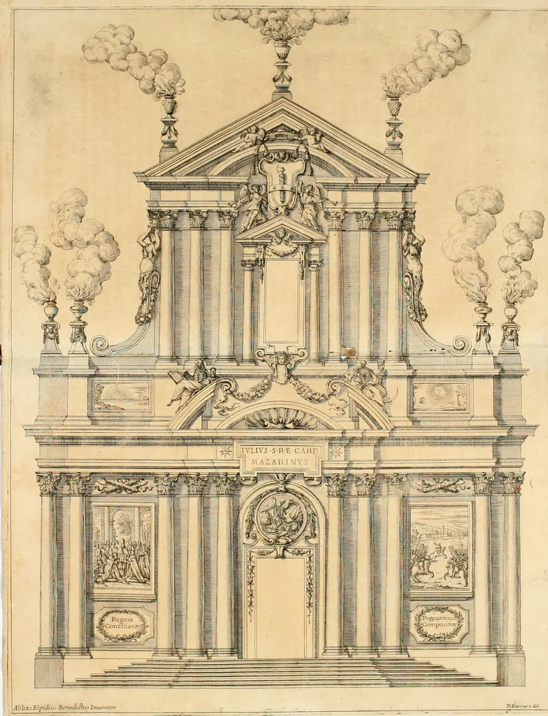 An illustration from Pompa funebre nell'esequie celebrate in Roma al cardinal Mazarini nella chiesa de SS. Vincenzo & Anastasio, 1661, leaf 13