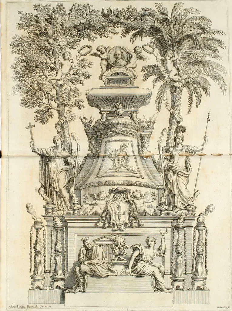 An illustration from Pompa funebre nell'esequie celebrate in Roma al cardinal Mazarini nella chiesa de SS. Vincenzo & Anastasio, 1661, leaf 17