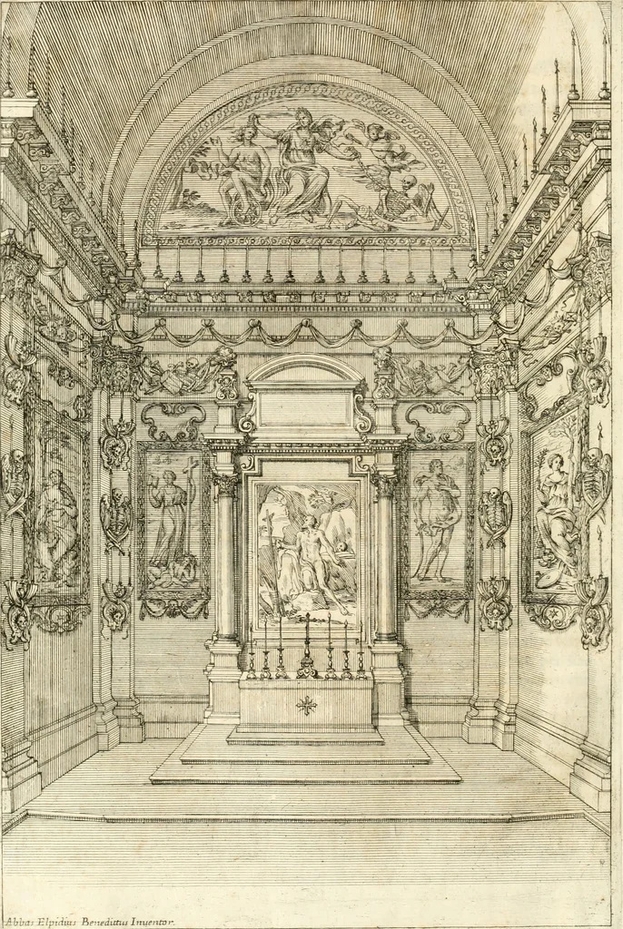 An illustration from Pompa funebre nell'esequie celebrate in Roma al cardinal Mazarini nella chiesa de SS. Vincenzo & Anastasio, 1661, leaf 21