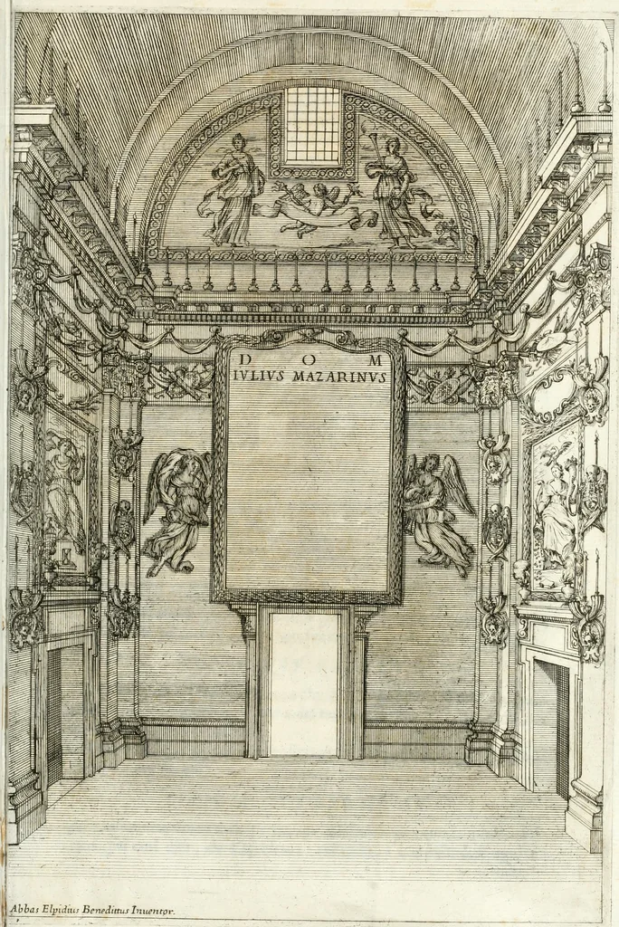 An illustration from Pompa funebre nell'esequie celebrate in Roma al cardinal Mazarini nella chiesa de SS. Vincenzo & Anastasio, 1661, leaf 28