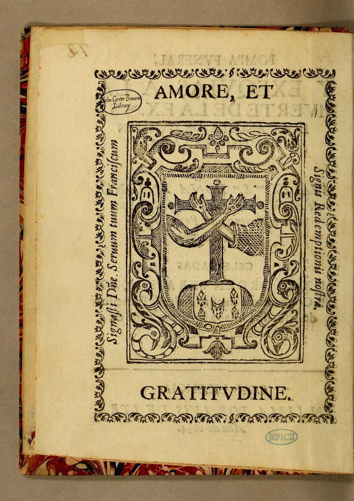 An illustration from Pompa funeral, y exequias a la muerte de la Exma. Sra. doña Angela de Guzman marquesa de Valle. : Ofrecidas a la Exma. Sra. doña Antonia de Acuña y Guzman, condesa de Saluatierra, virreyna del Peru, dignissima hija suya. Celebradas por el Orden Serafico, en este Conuento de nuestro padre S. Francisco de Iesus de Lima, a los diez y ocho de nouiembre de 1654. años., 1654, leaf 6