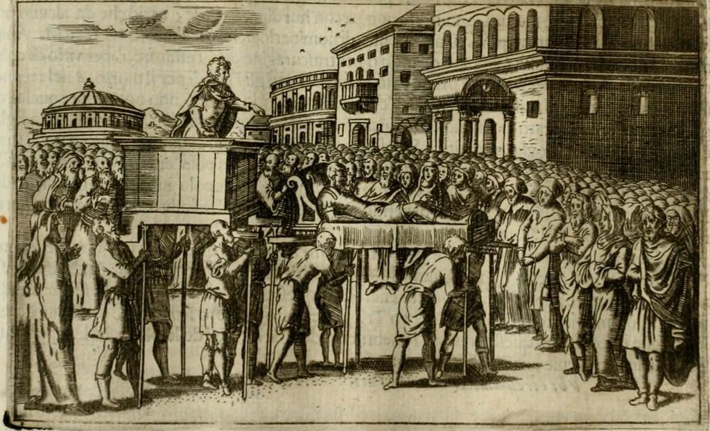 An illustration from Pompe funebri di tutte le nationi del mondo : raccolte dalle storie sagre et profane, 1646, leaf 47