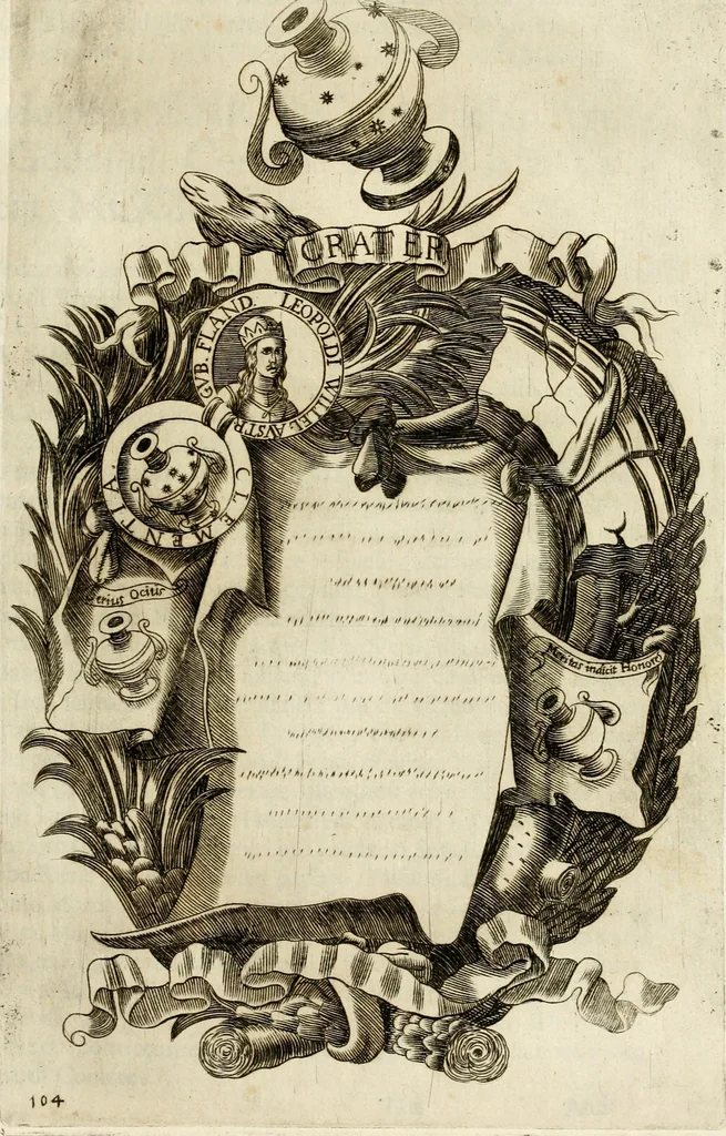 An illustration from Pompe fvnebri dell'vniverso : nella morte di Filippo qvarto il grande re delle Spagne, monarca cattolico, celebrate in Napoli alli XVIII. di febraro MDCLXVI dall'eminentissimo signore don Pascale Aragona ..., 1666, leaf 202
