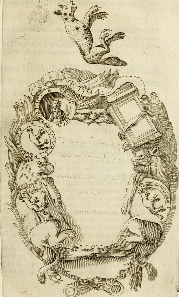 An illustration from Pompe fvnebri dell'vniverso : nella morte di Filippo qvarto il grande re delle Spagne, monarca cattolico, celebrate in Napoli alli XVIII. di febraro MDCLXVI dall'eminentissimo signore don Pascale Aragona ..., 1666, leaf 214