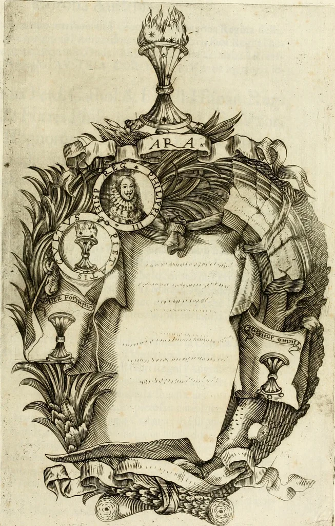 An illustration from Pompe fvnebri dell'vniverso : nella morte di Filippo qvarto il grande re delle Spagne, monarca cattolico, celebrate in Napoli alli XVIII. di febraro MDCLXVI dall'eminentissimo signore don Pascale Aragona ..., 1666, leaf 218