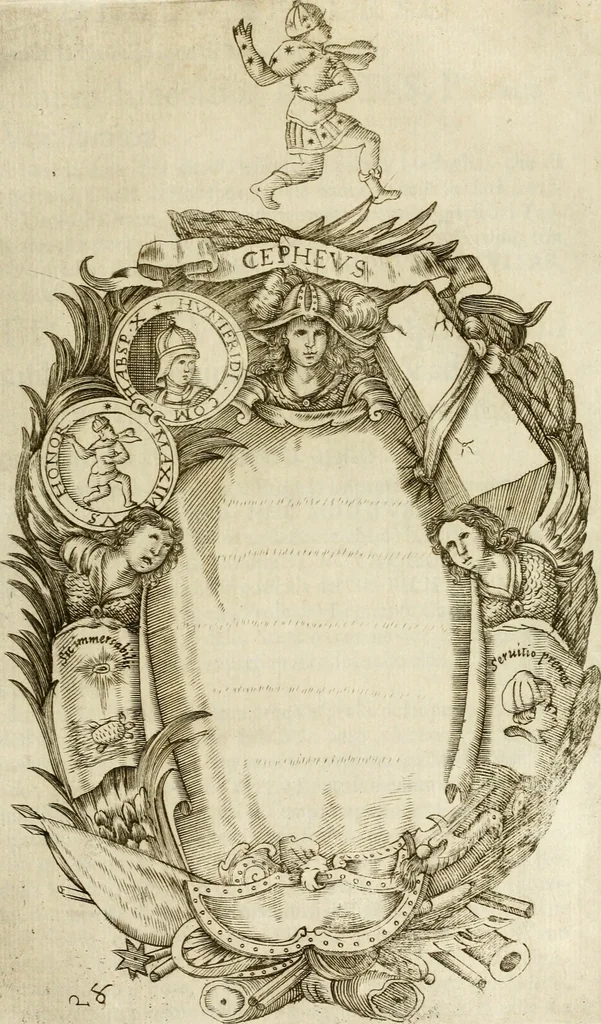 An illustration from Pompe fvnebri dell'vniverso : nella morte di Filippo qvarto il grande re delle Spagne, monarca cattolico, celebrate in Napoli alli XVIII. di febraro MDCLXVI dall'eminentissimo signore don Pascale Aragona ..., 1666, leaf 50