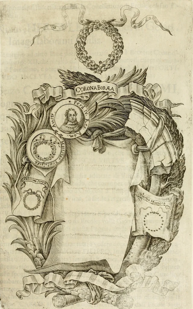 An illustration from Pompe fvnebri dell'vniverso : nella morte di Filippo qvarto il grande re delle Spagne, monarca cattolico, celebrate in Napoli alli XVIII. di febraro MDCLXVI dall'eminentissimo signore don Pascale Aragona ..., 1666, leaf 58