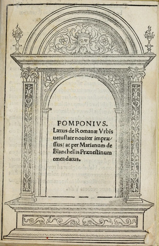 An illustration from Pomponivs Laetus De Romanae vrbis uetustate nouiter impraessus / ac per Marianum de Blanchellis praenestinum emendatus, 1510, leaf 5