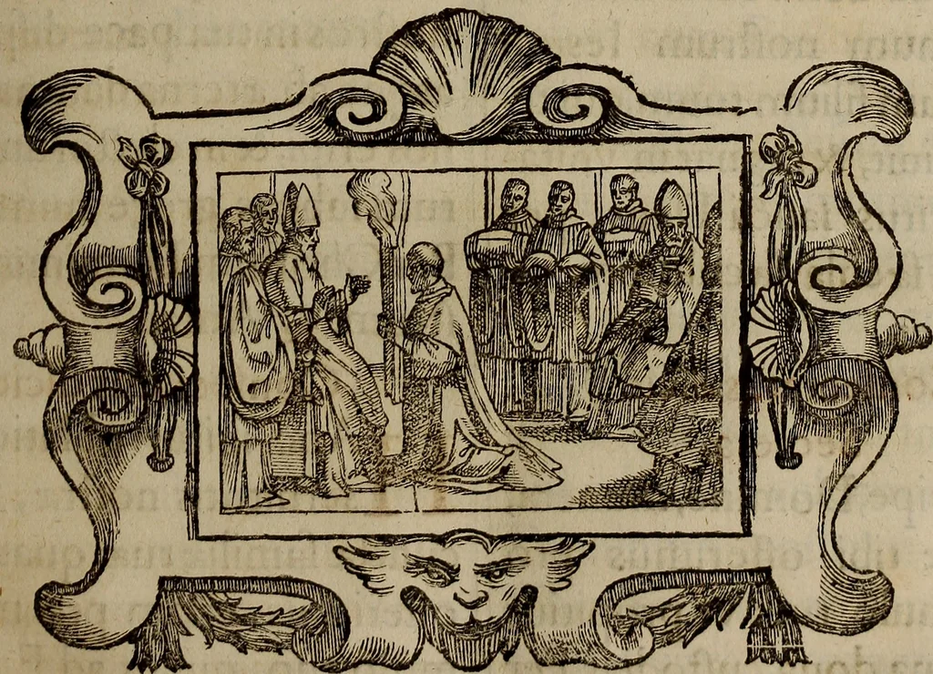 An illustration from Pontificale romanvm Clementis VIII primum : posteà uerò Vrbani VIII ; auctoritate recognitum ; cum figuris, 1683, leaf 112