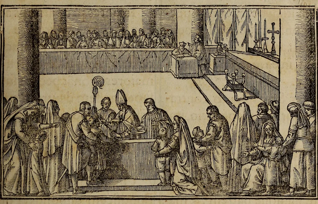 An illustration from Pontificale romanvm Clementis VIII primum : posteà uerò Vrbani VIII ; auctoritate recognitum ; cum figuris, 1683, leaf 12