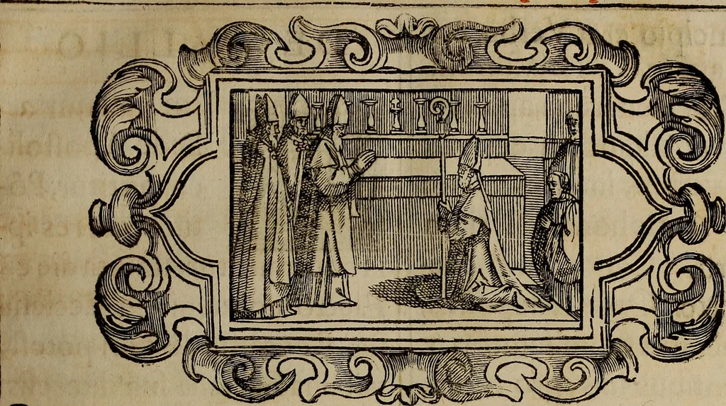 An illustration from Pontificale romanvm Clementis VIII primum : posteà uerò Vrbani VIII ; auctoritate recognitum ; cum figuris, 1683, leaf 120