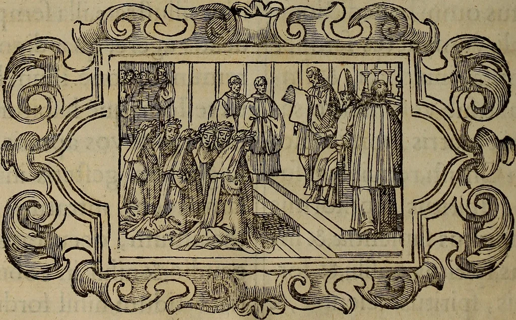 An illustration from Pontificale romanvm Clementis VIII primum : posteà uerò Vrbani VIII ; auctoritate recognitum ; cum figuris, 1683, leaf 217