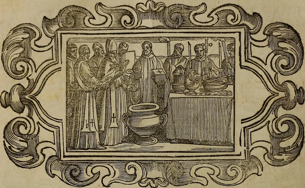 An illustration from Pontificale romanvm Clementis VIII primum : posteà uerò Vrbani VIII ; auctoritate recognitum ; cum figuris, 1683, leaf 273
