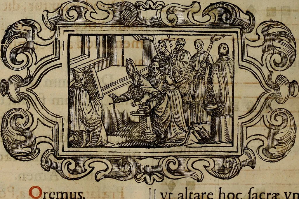 An illustration from Pontificale romanvm Clementis VIII primum : posteà uerò Vrbani VIII ; auctoritate recognitum ; cum figuris, 1683, leaf 375